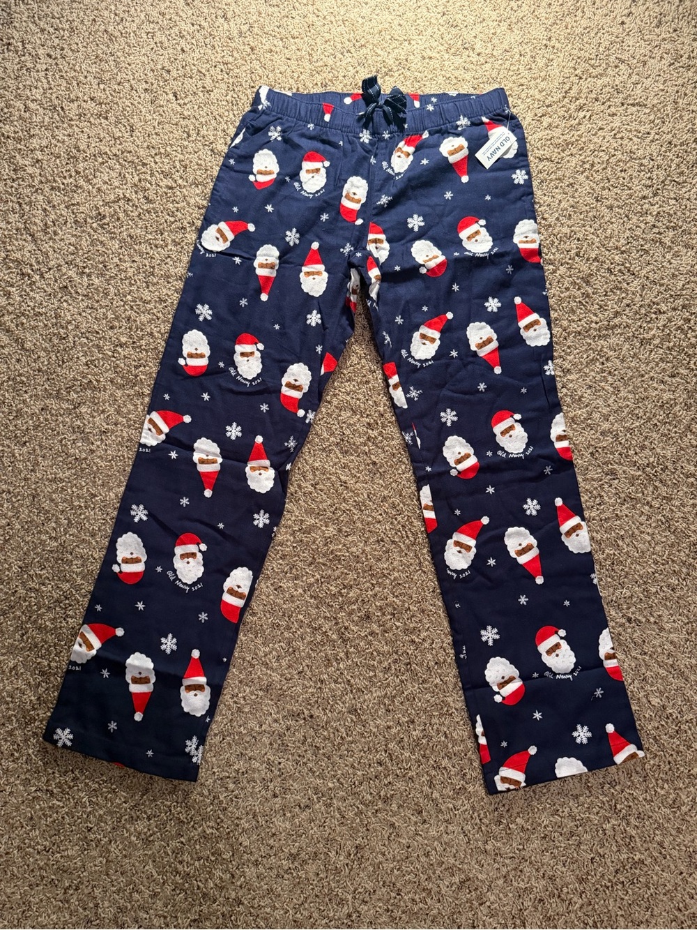 Old Navy men’s Flannel Santa Claus Christmas Pants Drawstring Size S Blue